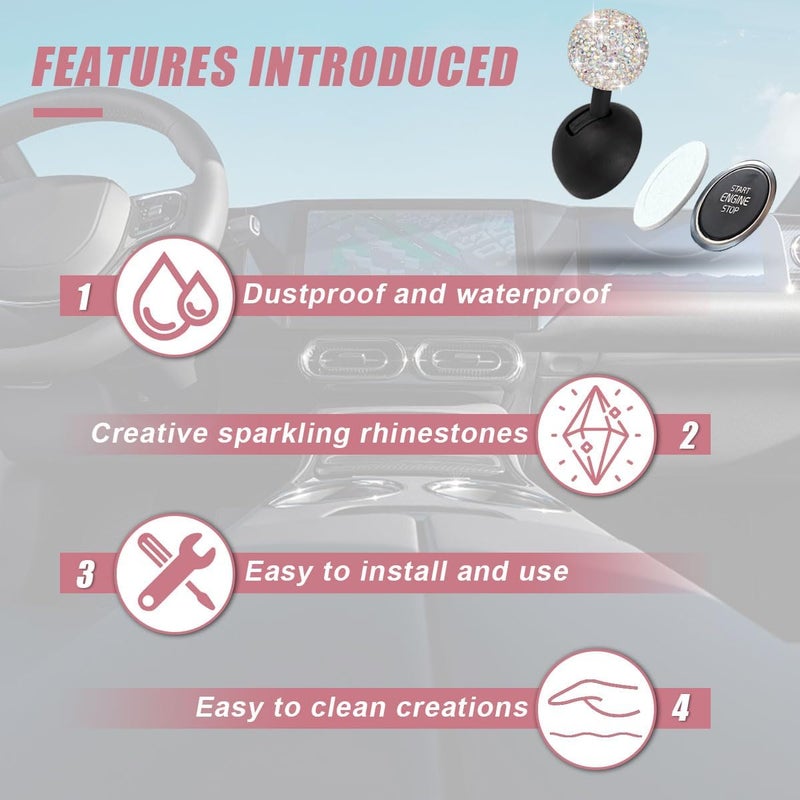 LHDOS Car Push Start Button Cover, Rhinestone Engine Start Stop Button Joystick Covers, One-Button Push to Start Rocker Cover, Car Interior Decoration Accessories for Cars, Computers, and More (Multicolor) - Image 3